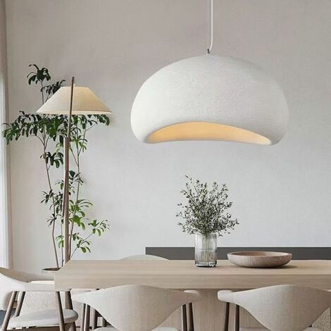 Lustre Suspendu Style Japonais Wabi Sabi - Abat-jour Minimaliste Crème pour Salon Salle à Manger - Éclairage Design Plafond Haut