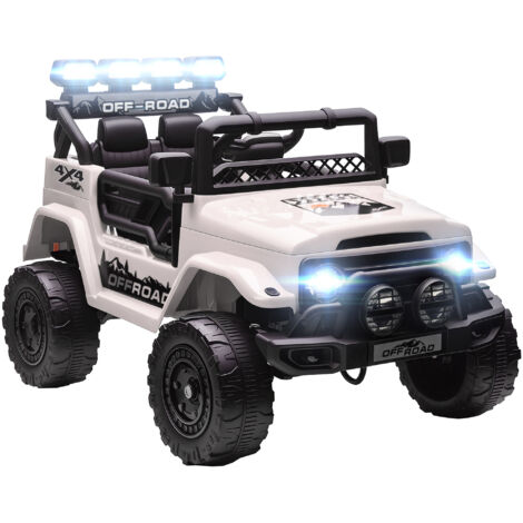 AIYAPLAY Voiture Électrique Tout-Terrain 12V pour Enfants 3-5 Ans, 2 Moteurs, Télécommande, Suspension, Musique USB, Sans Fil, Ceinture Sécurité, Phares, Klaxon, 3-5 km/h, Blanc