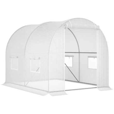 Serre tunnel de jardin 6 m² en acier galvanisé renforcé avec bâche PE haute densité, fenêtres et porte, dimensions 3x2x1,9 m, idéale pour cultures protégées.