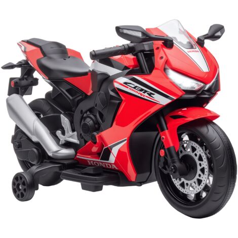 Moto Électrique Enfants 3-5 Ans avec Licence Honda, Phares, Klaxon, Musique et Roues Stabilisatrices 90x44x52 cm Rouge