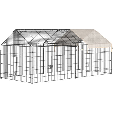 PawHut Enclos extérieur pour animaux, cage grillagée métallique avec 4 piquets d'ancrage, dimensions 220 x 103 x 103 cm, couleur noir et beige