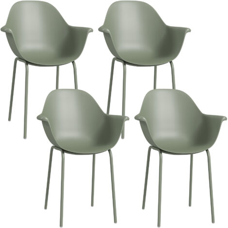 Ensemble de 4 chaises de jardin vertes avec accoudoirs, résistantes aux intempéries, 120 kg, matériau plastique et métal. (1/5)
