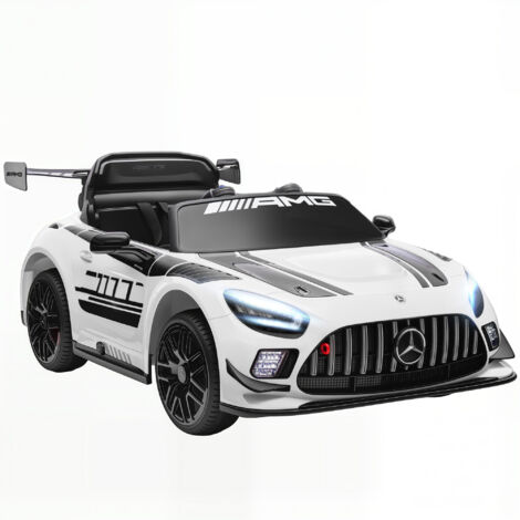 Voiture électrique Mercedes pour enfants, 12V, lumières LED, musique, klaxon, 3-8 ans, blanc