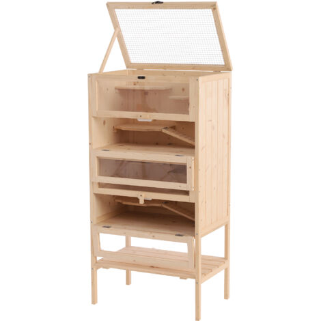 Cage multi-étages pour hamster et souris, 5 niveaux 10 plateformes en pin, dimensions 60x40x120 cm