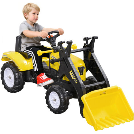 Pelle mécanique pour enfant, avec klaxon et pédales, cadre métal jaune, 114 x 41 x 52 cm, à partir de 3 ans