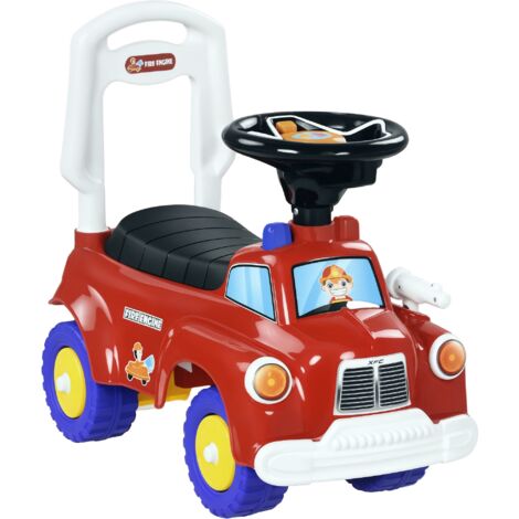Porteur trotteur camion de pompier avec musique et lumières, jouet pousseur pour enfants 18 à 36 mois, véhicule d'éveil rouge. (1/5)