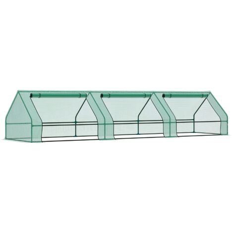 Serre de Jardin 400x100x80 cm en Acier et Polyéthylène, Imperméable et Résistante aux UV avec 3 Fenêtres à Enrouleur, Abri pour Plantes et Légumes (1/5)