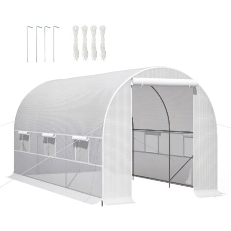 Serre de Jardin Tunnel  4x2x2 m avec Bâche PE, Porte Coulissante et Fenêtres, Structure Métallique Renforcée pour Légumes, Fleurs et Plantes