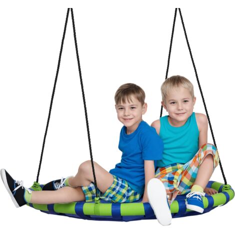 Balançoire Nid d'oiseau pour Enfants 3-8 Ans, Suspension Rond Ø100cm avec Cordes Réglables, Bleu (1/5)