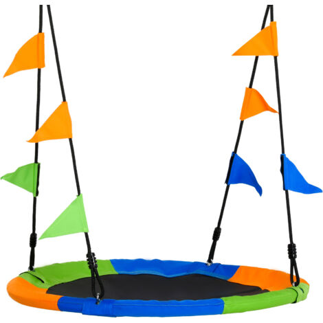 Balançoire Ronde Nid d'oiseau pour Enfants +3 Ans, Intérieur Extérieur, Jardin, Chambre, Multicolore 100x120-180 cm (1/5)