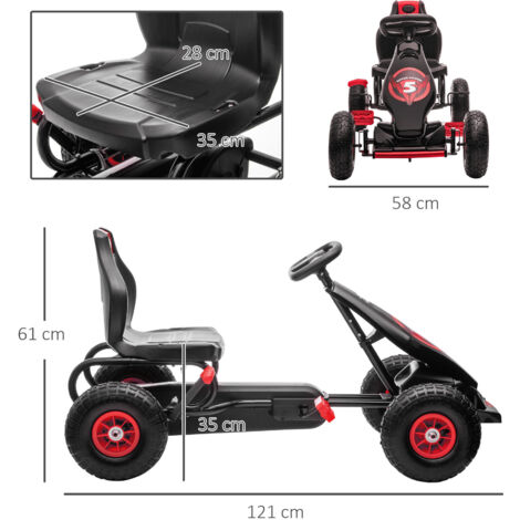 Kart à Pédales Enfant Avec Siège Réglable Et Frein à Main, Noir 3-8 Ans