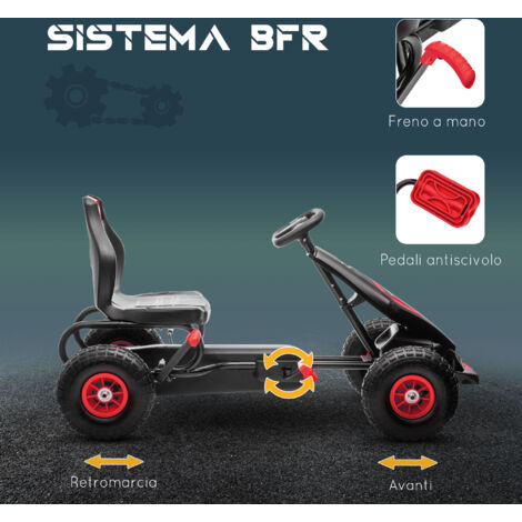 Go Kart à Pédale Pour Enfants 5-12 Ans – Roues EVA, Frein à Main, Assise Réglable, Rouge, Loisir Extérieur