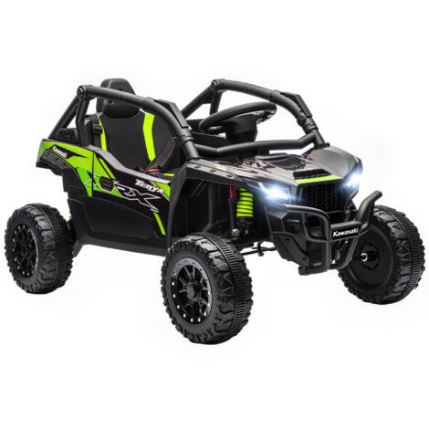 Voiture électrique enfant 12V avec télécommande 2,4 GHz, modèle UTV inspiré du KAWASAKI TERYX KRX 1000, moteurs puissants, dimensions 100x64x56 cm, couleur noir.