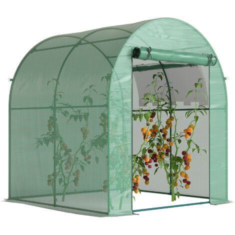 Serre Tunnel de Jardin 1.8x1.8x2 m avec Fenêtre et Porte à Enroulement, Abri de Culture Vert (1/5)