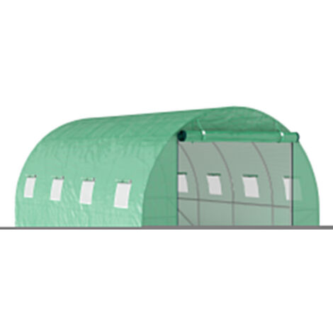 Serre tunnel en acier avec bâche plastique, abri de jardin spacieux et portes à enrouleur, idéal pour cultures et rangement. (1/5)