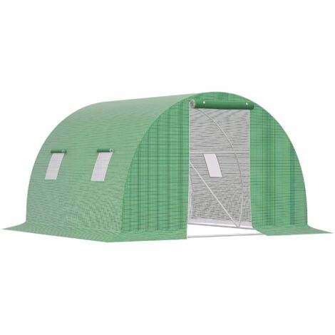 Serre de jardin tunnel 3x3x2 m en PE avec bâche, porte et fenêtres à enrouleur pour potager et plantes, structure verte