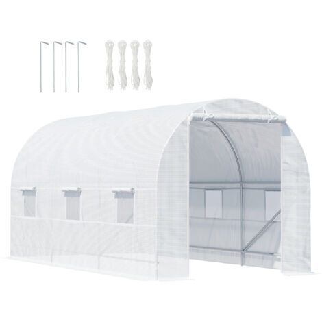 Serre de jardin tunnel avec 6 fenêtres et porte à enrouleur, structure en acier et bâche en polyéthylène, 4.5 x 2 x 2 m, blanc (1/5)