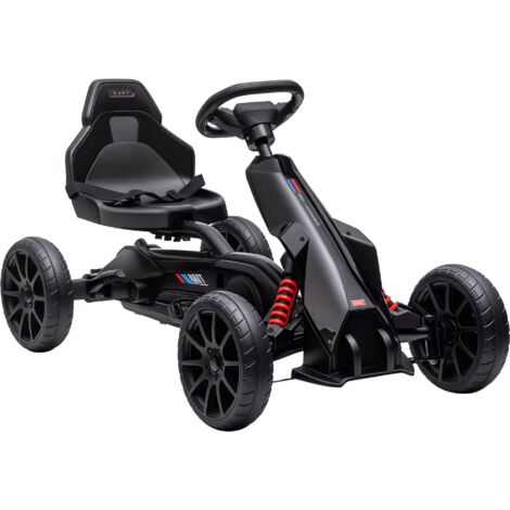 Go-Kart pour Enfants 3-8 Ans, Véhicule à Pédales avec Siège Réglable et Frein à Main, Noir, pour Jeu Extérieur
