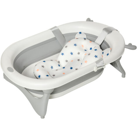 Baignoire pliable pour bébé 0-3 ans avec thermomètre et coussin, dimensions 81.5x50.5x23.5cm, couleur blanc (1/5)