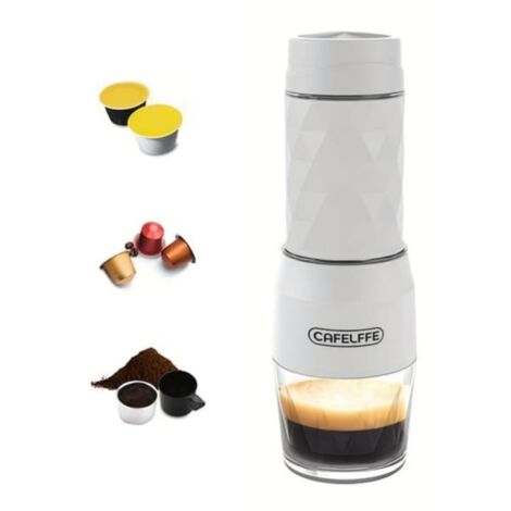 Machine à café manuelle portable 3-en-1 pour camping, randonnée, voyage et cadeau, couleur blanc (1/5)