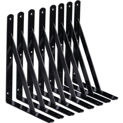 Lot de 8 consoles murales solides pour rayonnages d'atelier, 200x120 mm, en acier épais 2 mm, noir avec fixations. (1/4)