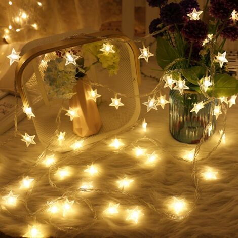 Guirlande lumineuse extérieure 5m 50 LED étanche pour jardin, balcon, terrasse et événements (étoiles blanches) (1/4)