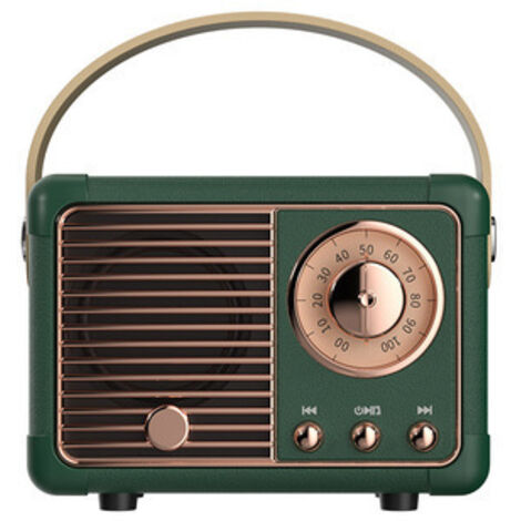 Enceinte Bluetooth vintage avec radio FM rétro, connexion sans fil 5.0, prise pour carte mémoire, son puissant, couleur verte