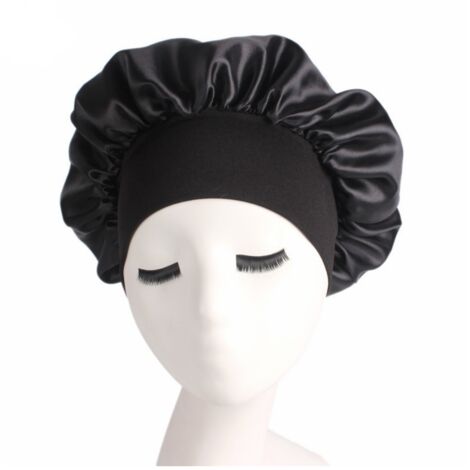 Bonnet de Soie pour Cheveux, Serre-Tête Nuit Anti-Frottement Femme, Noir (1/4)
