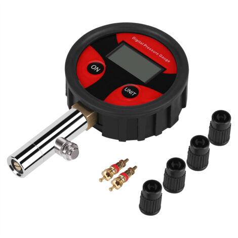 Manomètre digital pour pneus 0-200 PSI avec valve et bouchon, contrôle de pression précis et rapide (1/5)