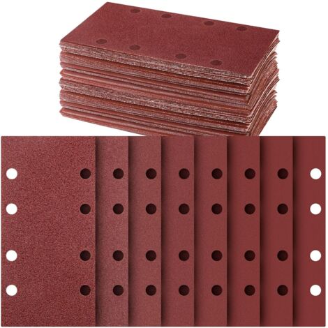 Feuilles abrasives grain 60, 15 pièces avec bandes Velcro 8 trous pour ponceuses 1/3 de feuille. Idéales pour poncer bois, métal, plâtre et diverses surfaces. (1/5)