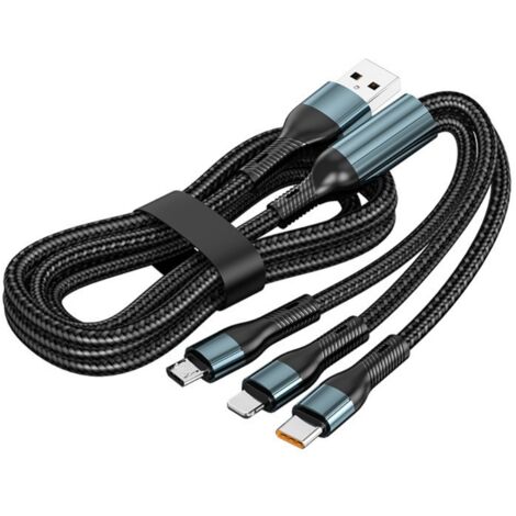Câble de charge USB 3 en 1 tressé, charge rapide pour téléphones multiples