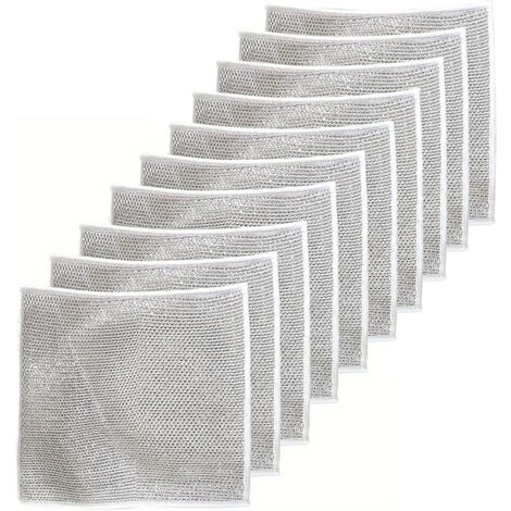 10 tampons récurants en acier inoxydable pour nettoyer casseroles, poêles et surfaces de cuisson, durables et anti-rayures (1/5)