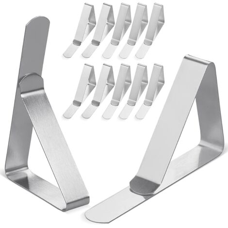 Pinces à nappe en acier inoxydable, lot de 12, pour tables jusqu'à 4,8 cm, parfaites pour restaurant, événement et usage domestique. (1/4)