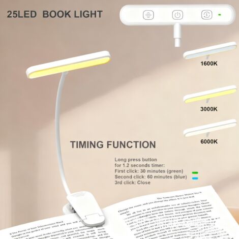 Lampe de chevet rechargeable à intensité réglable, 3 couleurs, flexible avec pince, éclairage pour lit (1/5)