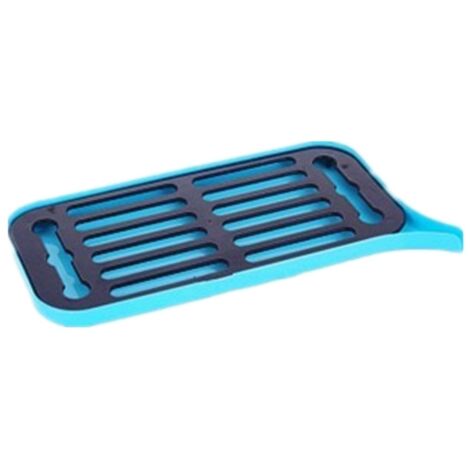 Support de drainage pour fruits et légumes, égouttoir de cuisine en plastique bleu, grand plateau organisateur de comptoir (1/5)