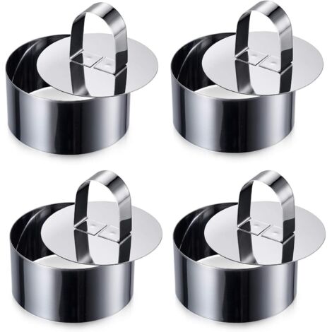 Set de 4 cercles à pâtisserie en inox de 8 cm pour entremets, tartelettes et mousses, avec système de serrage pour moule à tarte.