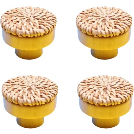 Poignées en rotin naturel pour meubles enfants, lot de 4 poignées rondes en bois 4x3 cm avec vis incluses (1/4)
