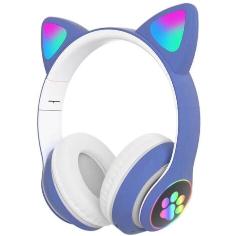 Casque Audio Enfant Sans Fil Micro Intégré, Écouteurs Bluetooth Oreilles Chat Mignon pour Filles Garçons (Bleu) (1/5)