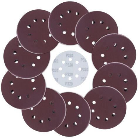 Lot de 50 disques abrasifs auto-agrippants grain 320, diamètre 125 mm, pour ponceuse excentrique, finition parfaite sur bois et métal (1/5)