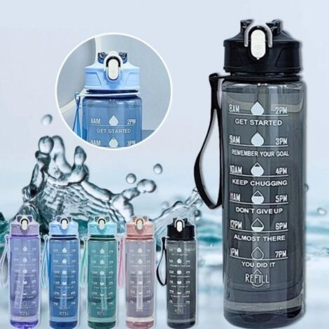 Gourde sportive réutilisable en plastique transparent, bouteille d'eau légère pour randonnée et fitness (Violet) (1/3)