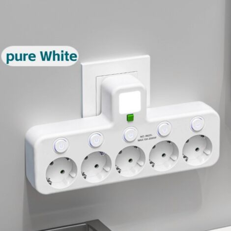 Prise multiple intelligente avec 5 ports USB-C, câble long, 2500W, certifiée CE, pour maison connectée