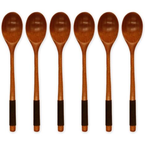 6 cuillères en bois de 22,5 cm pour cuisine coréenne, mélange de miel, thé, desserts et remuement de boissons (1/5)