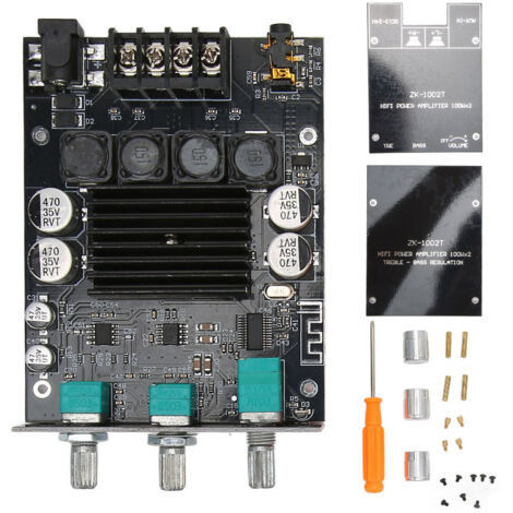 Module Amplificateur Audio Bluetooth 5.0, 2x100W, Canal Double pour Subwoofer, Alimentation 12‑24V, Carte Ampli ZK‑1002T