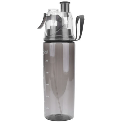 Bouteille d'eau portable 600ML avec spray anti-fuites et tête vaporisateur transparente (Noir) (1/5)