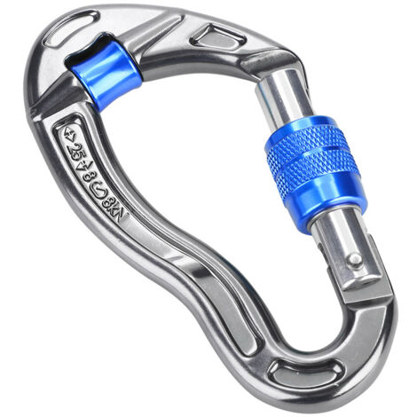 Mousqueton de sécurité 25KN à vis pour escalade, alpinisme et équipement de secours (Bleu) (1/5)
