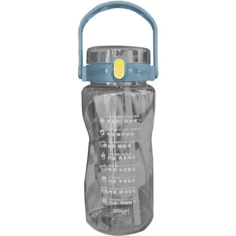 Gourde de Sport Extérieure en Plastique Grande Capacité 2000ML avec Double Paille et Marqueur de Temps Gris (1/2)