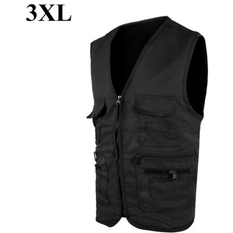 Veste de pêche et chasse pour hommes, veste sport confortable avec multiples poches (Noir 3XL) (1/5)