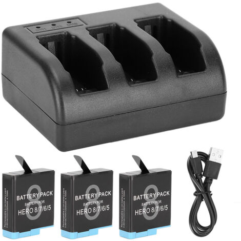 Batterie rechargeable AHDBT‑801 noire avec chargeur 3 canaux pour GoPro Hero 8/7/6/5 (1/5)