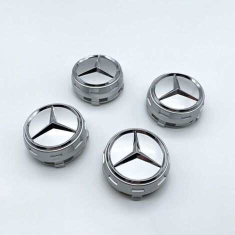 Cache-moyeu 75mm compatible Mercedes – Capuchon centre de jante AMG, cache centre roue voiture, accessoire jante automobile en ABS, remplacement couvercle moyeu, lot de 4 pièces – Argent
