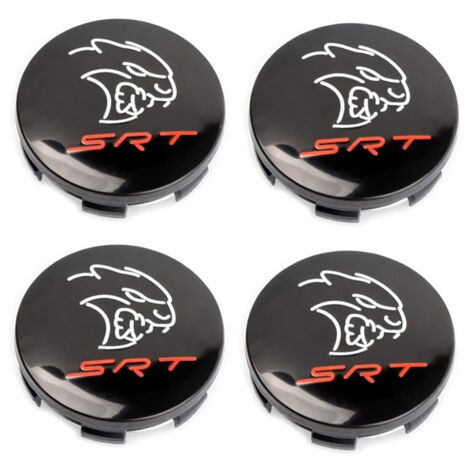 Cache-moyeu de roue 63mm compatible Dodge Hellcat SRT, Challenger et Chrysler 300C – Centre de jante, capuchon de moyeu pour jante voiture, accessoire roue auto en ABS, kit 4 pièces – Noir